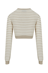 Women Two-Colour Crop Top Striped ecru/beige back view