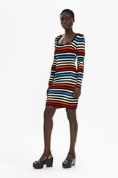 Women Short Dress With Square Neck Multico striped details view 1