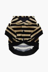 Women Solid - Velvet Dog Hoodie, Striped black/khaki back view