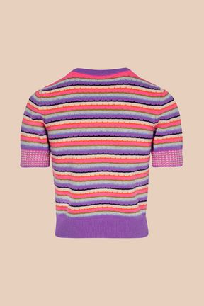 Women Pastel Multicolor Striped Short Sleeve Sweater Lilac back view