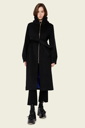Femme Uni - Manteau long double face en laine et cachemire noir, Noir vue portée de face