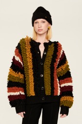 Women Maille - Women Bouclette Wool Jacket, Multico crea striped front worn view