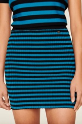 Femme Raye - Mini jupe chaussette rayée femme, Raye noir/bleu de prusse vue de détail 2