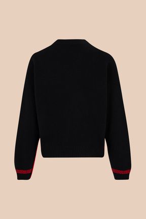 Women - Women Mouth Print Black Sweater, Black back view