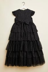 Girls - Girl Long Ruffled Dress, Black back view