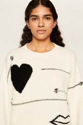 Women Maille - Women Charms Intarsia Wool Sweater, Ecru details view 3