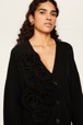 Femme Maille - Cardigan laine fleur en relief femme, Noir vue de détail 3