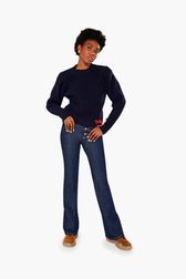 Women - Parma Wool Sweater, Black/blue front worn view