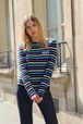 Women - Striped Sweater with Long Sleeves, Purple front worn view