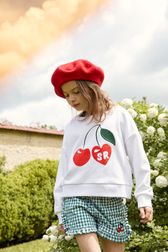 Girls - Sonia Rykiel logo Cherry Print Girl Sweatshirt, White front worn view