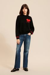Women - Black long sleeve sweater with bouche embroidery, Black details view 2