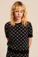 Women - Short Sleeve Jacquard Pullover, Black front worn view
