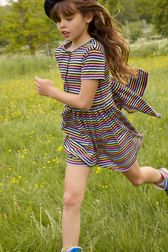 Multicolor Striped Girl Buttoned Dress Multico striped front worn view