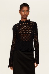 Women Maille - Openwork Sweater, Black front worn view