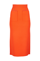 Femme Maille - Jupe longue bicolore femme, Orange vue de face
