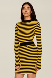Women Raye - Women Rib Sock Knit Striped Mini Skirt, Striped black/mustard details view 1