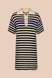 Women - Oversized Polo Dress with multicolored stripes, Night blue front view