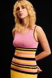 Women - Pink and Multicolored Stripes Tank Top, Pink front worn view