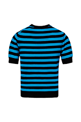 Women Raye - Women Poor Boy Striped Short Sleeve Sweater, Striped black/pruss.blue back view