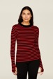 Women Multicoloured Striped Rib Sock Knit Sweater Black/red details view 1