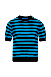 Women Poor Boy Striped Short Sleeve Sweater Striped black/pruss.blue front view