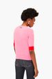 Women - Heart Short Sleeve Sweater, Pink back worn view