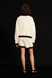 Femme - Veste en coton tricoté à col et finitions contrastantes, Ecru vue portée de dos