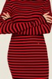 Femme Raye - Robe longue chaussette rayée femme, Noir/rouge vue de détail 2