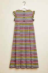 Girls - Multicolor Striped Girl Long Dress, Multico striped back view
