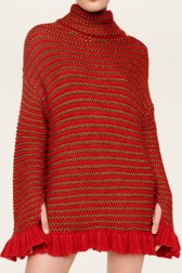 Women Maille - Women Lurex Turtleneck Short Dress, Red/gold details view 1