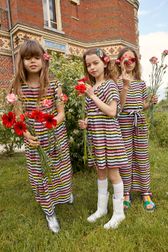 Girls - Multicolor Striped Girl Long Dress, Multico striped front worn view
