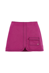 Women Solid - Mini Skirt Tailored Denim Fuchsia, Fuchsia front view