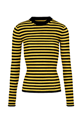 Women Raye - Women Multicoloured Striped Rib Sock Knit Sweater, Striped black/mustard front view