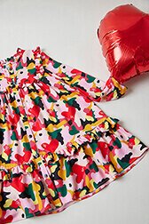 Printed Camo with Ruffle and Cutout Girl Dress Red details view 1