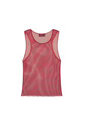 Women Red Mesh Tank Top Red back view