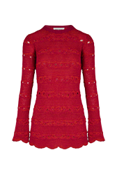 Women Ajoure - Women Short Openwork Striped Dress, Striped fuchsia/coral front view