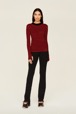 Women Multicoloured Striped Rib Sock Knit Sweater Black/red front worn view