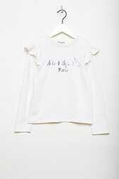Girls Solid - Printed Cotton Girl Long-Sleeved T-shirt, Ecru front view