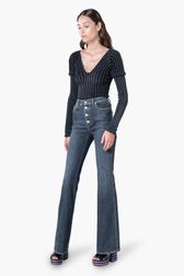 Women - High Waist Flare Jeans, Black front worn view