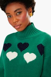 Femme - Pull en laine cœurs SR, Vert vue de détail 2