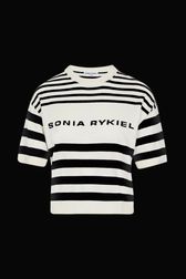 Women - Black and white striped short sleeve Pullover, Black/white front view
