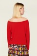 Women Maille - Women Plain Flower Sweater, Red back worn view