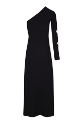 Asymmetrical Long Dress In Openwork Floral Knit For Women Black back view