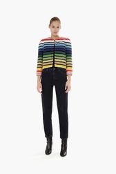 Women - Multicolored Striped Short Jacket, Multico front worn view