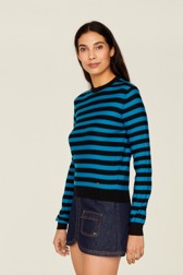 Women Raye - Women Brushed Poor Boy Striped Sweater, Striped black/pruss.blue details view 1