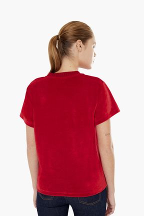 Women - Women Velvet T-shirt, Red back worn view