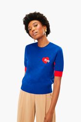 Women - Heart Short Sleeve Sweater, Baby blue details view 1