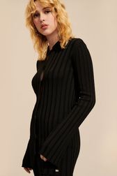 Women - Long Sleeve Ribbed Cardigan, Black front worn view