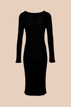 Femme - Robe longue en maille côtelée, Noir vue de dos