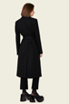 Women Solid - Women Long Black Wool Blend Coat, Black back worn view
